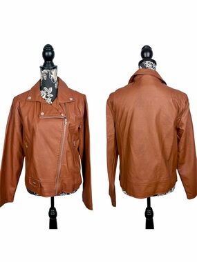 Me Jane brown/cognac faux leather moto jacket size large